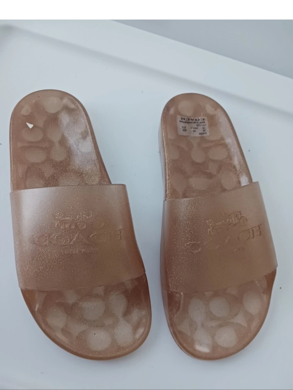Coach Glitter Jelly Slide Sandals - Rose Gold